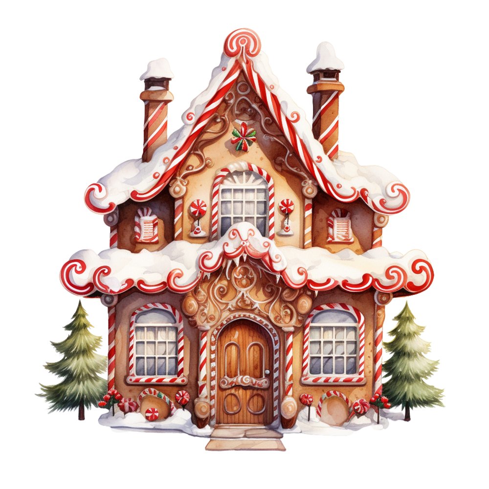 Elegant Gingerbread House Scene 1 Fabric Panel