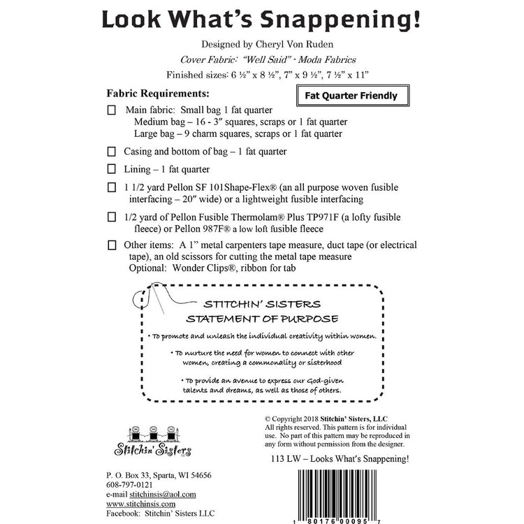 Look What's Snappenin' Bag Pattern image # 44373