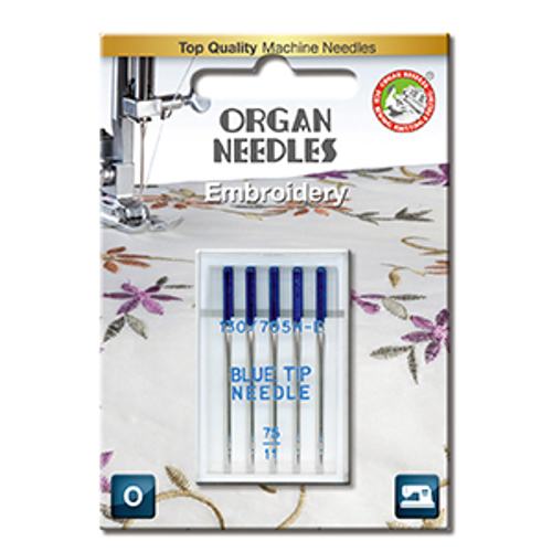 5pk Organ Blue Tip Embroidery Needles (130/705H) - Sizes 75/11 image # 49710