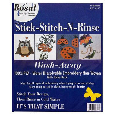 Bosal Stick-Stitch-N-Rinse Wash-Away Stabilizer - 10pk image # 43781