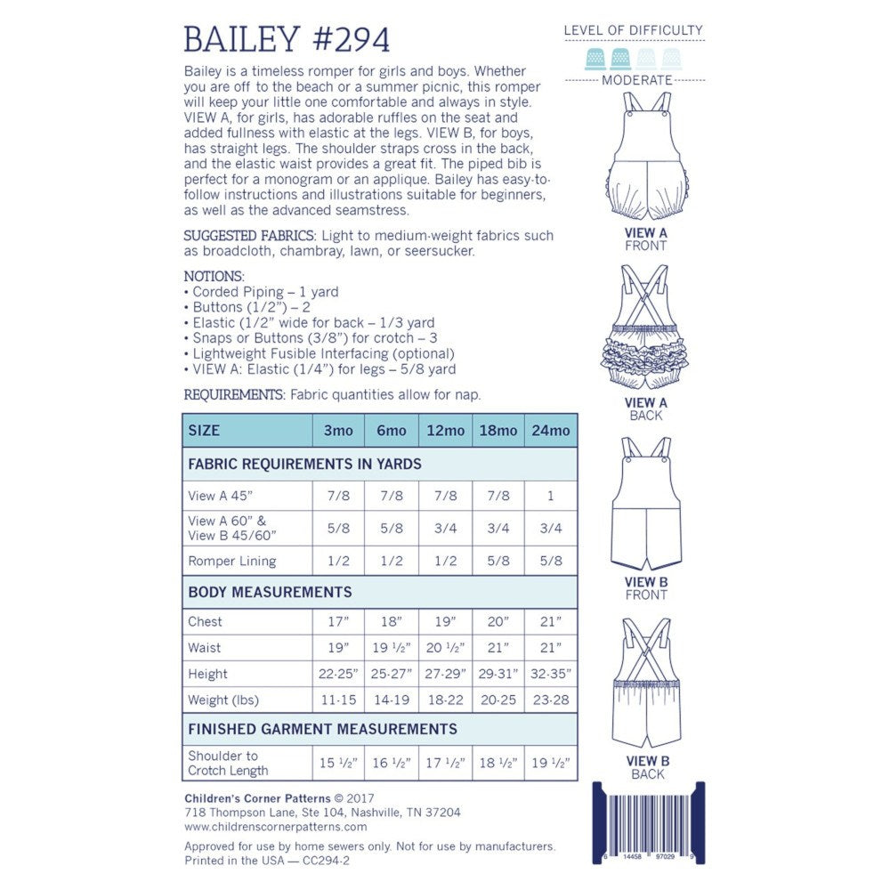 Bailey Romper Pattern - 3-24 Months image # 55461