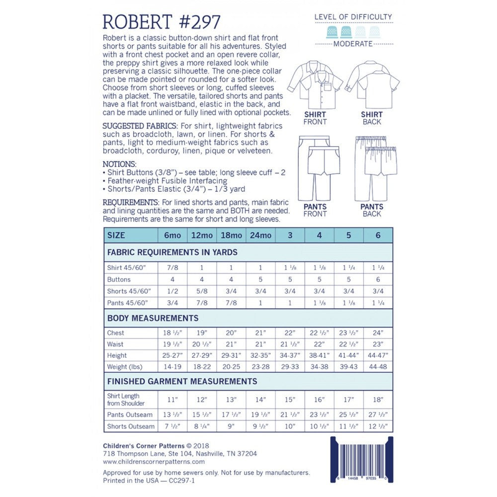 Robert Shirt and Pant Pattern - 6 Months to 6 Years image # 55446