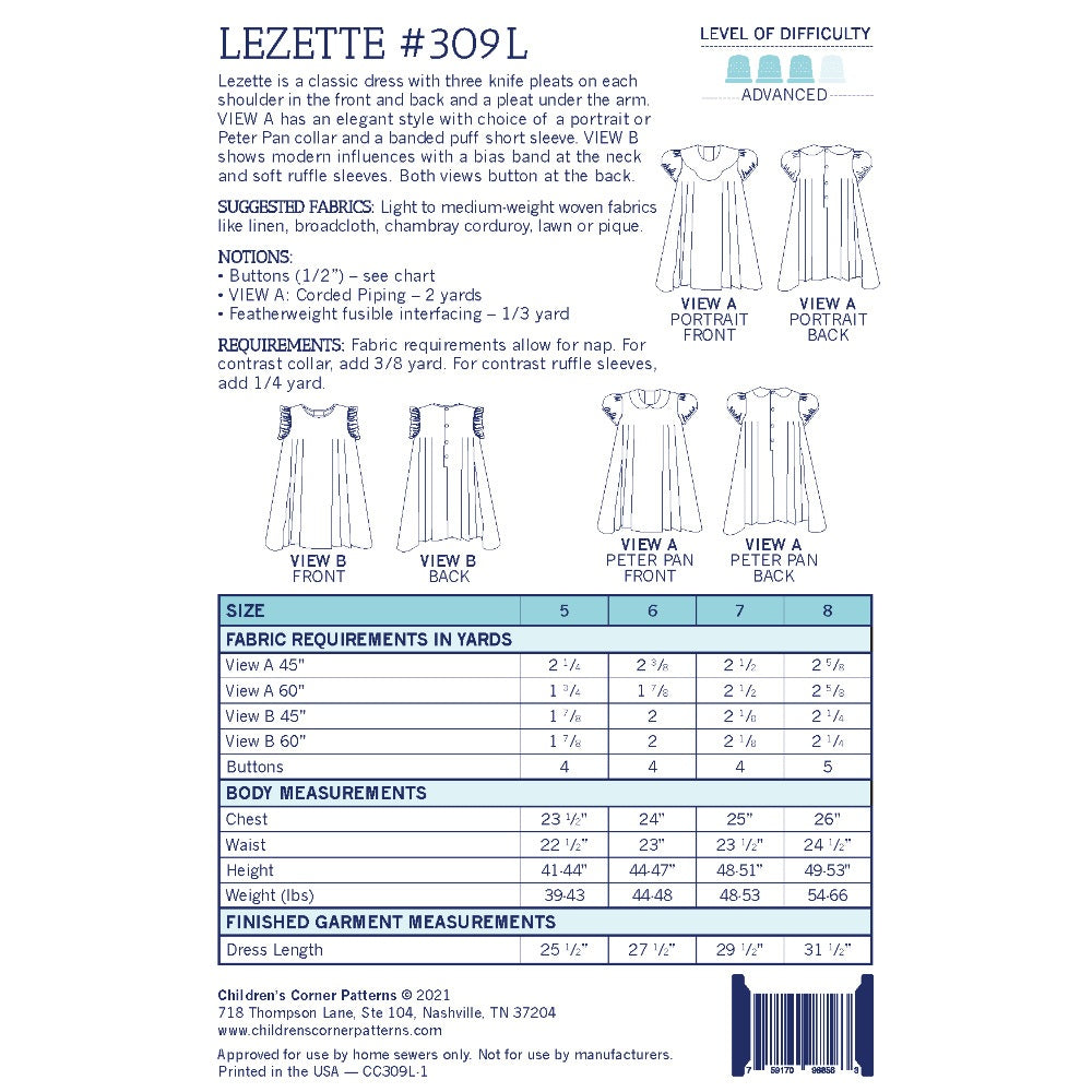 Lezette Dress Pattern, Childrens Corner Patterns image # 99939