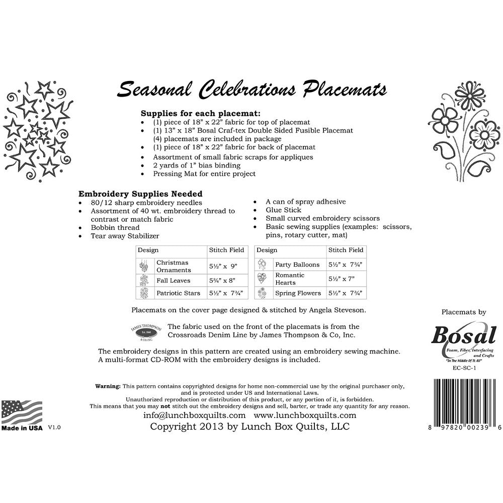 Seasonal Celebrations Placemats Pattern and CD image # 47336