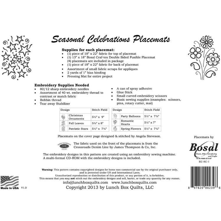 Seasonal Celebrations Placemats Pattern and CD image # 47336