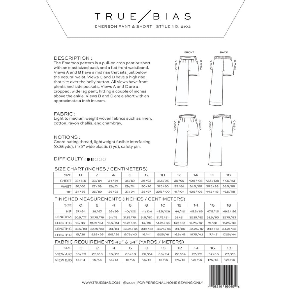 Emerson Pant & Short Pattern - True Bias image # 83894