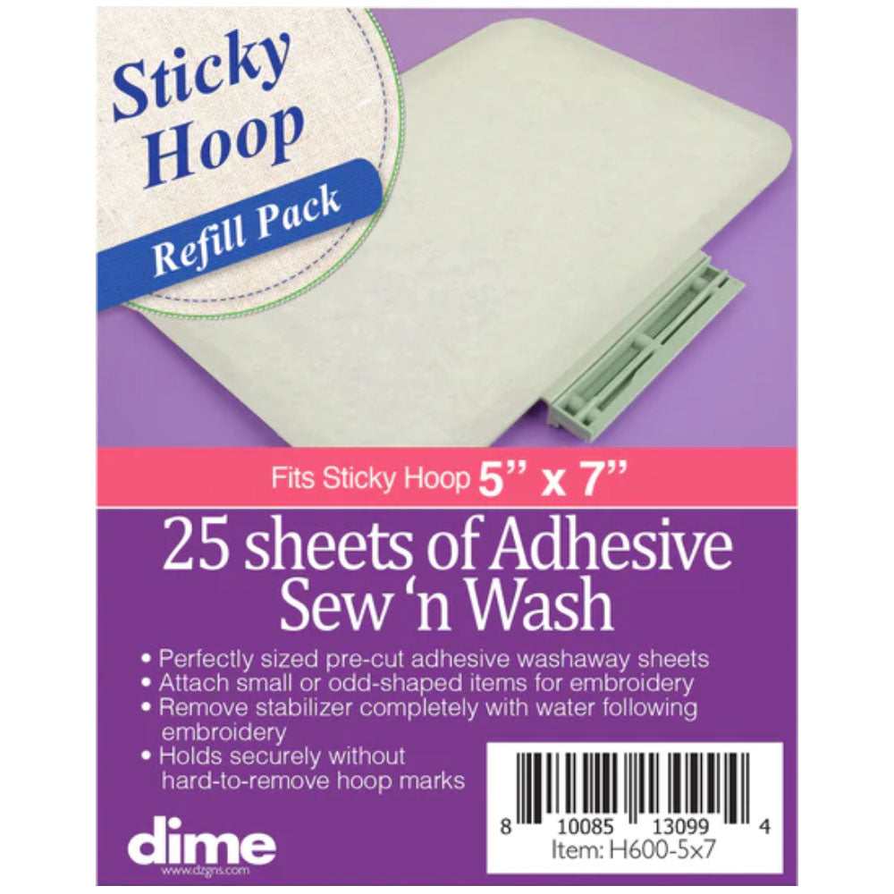 Dime, Sticky Hoop 5" x 7" Sew'n Wash Stabilizer Refill Pack - 25 Sheets image # 122330