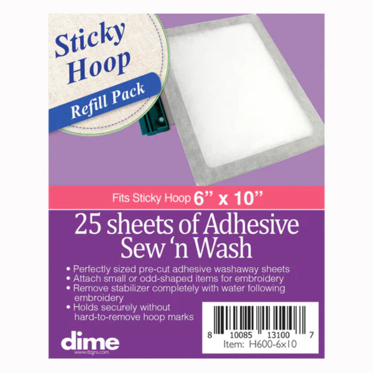 Dime, Sticky Hoop 6" x 10" Sew'n Wash Stabilizer Refill Pack - 25 Sheets image # 122329