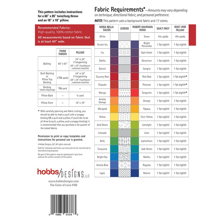 Hobbs Designs, The Color of Love Quilt Pattern image # 73892