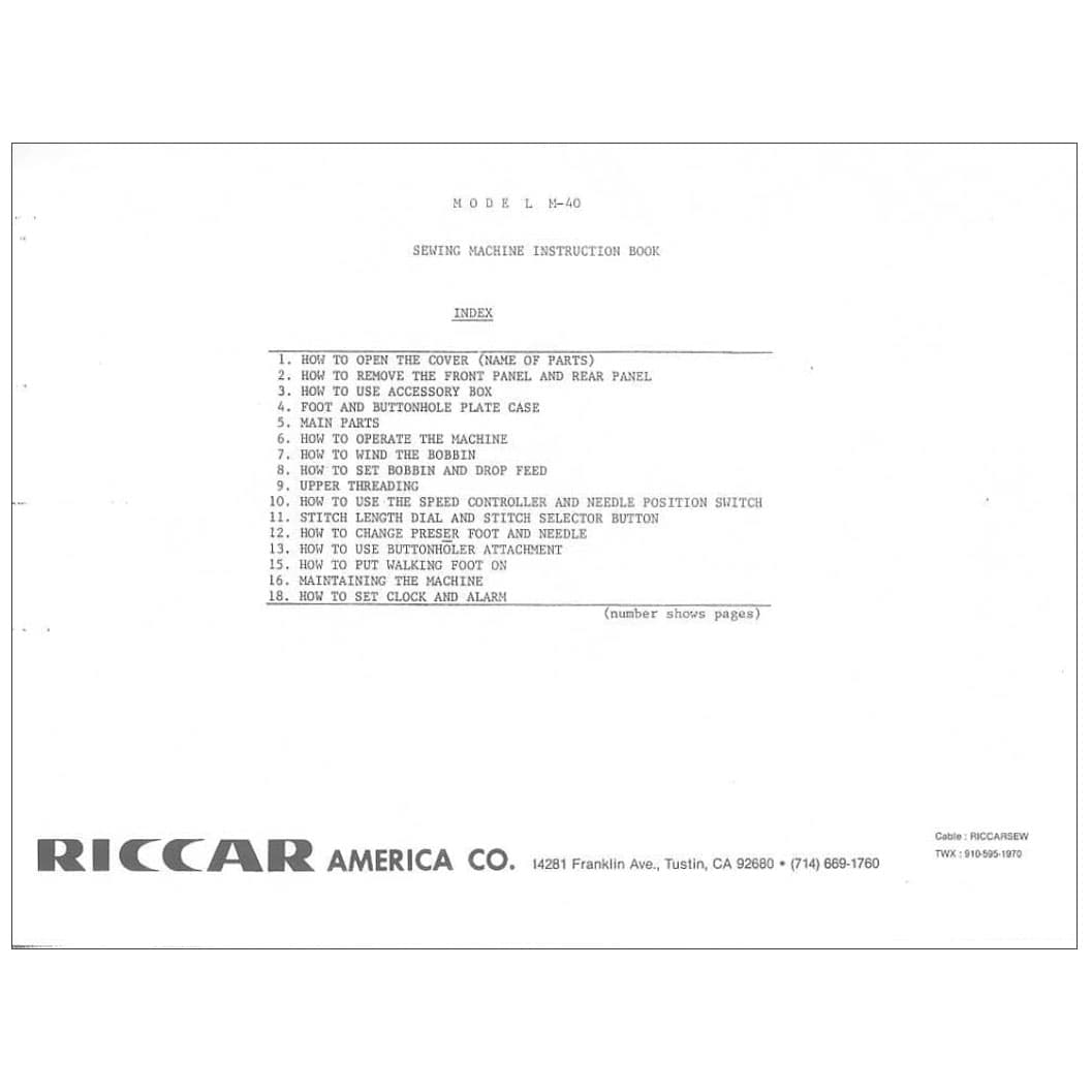 Riccar M40 Instruction Manual image # 115384