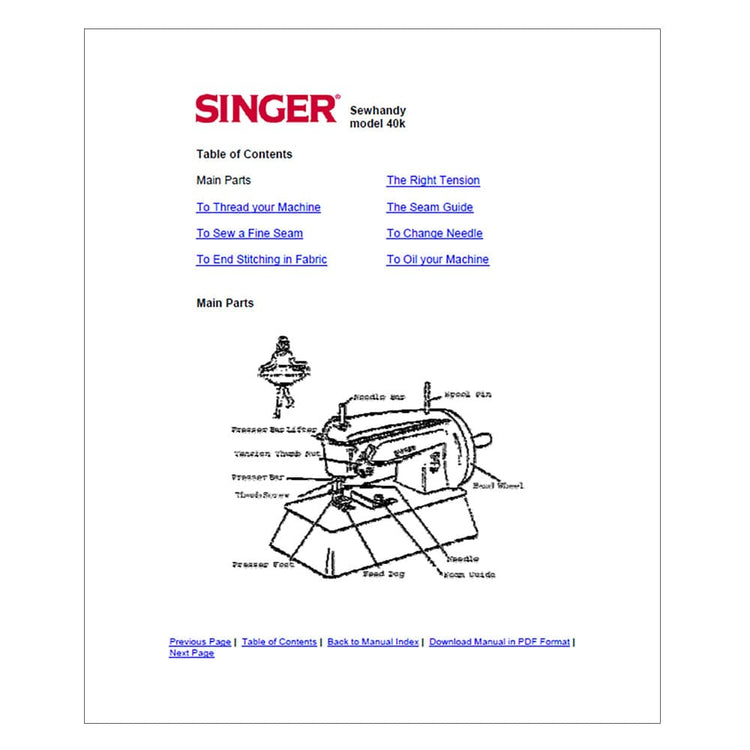 Singer Sewhandy 40K Instruction Manual image # 114643