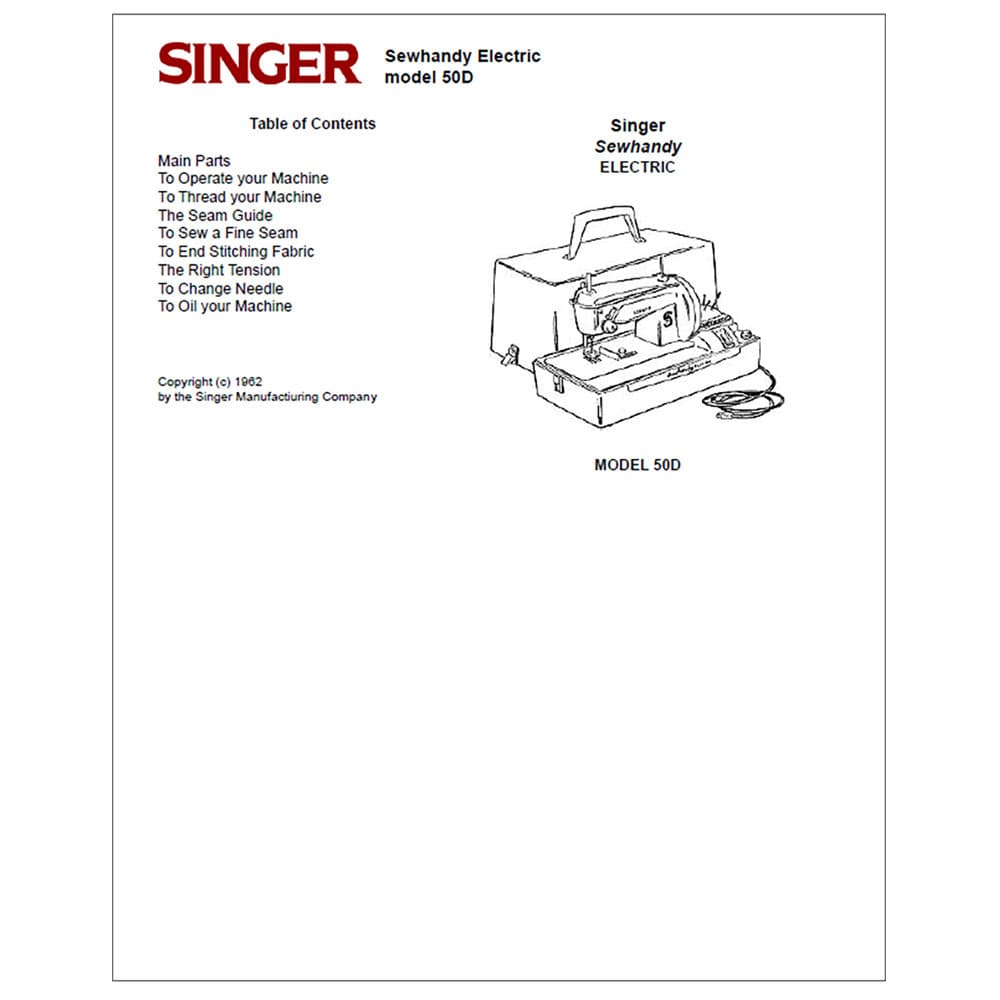 Singer Sewhandy Electric 50D Instruction Manual image # 114670