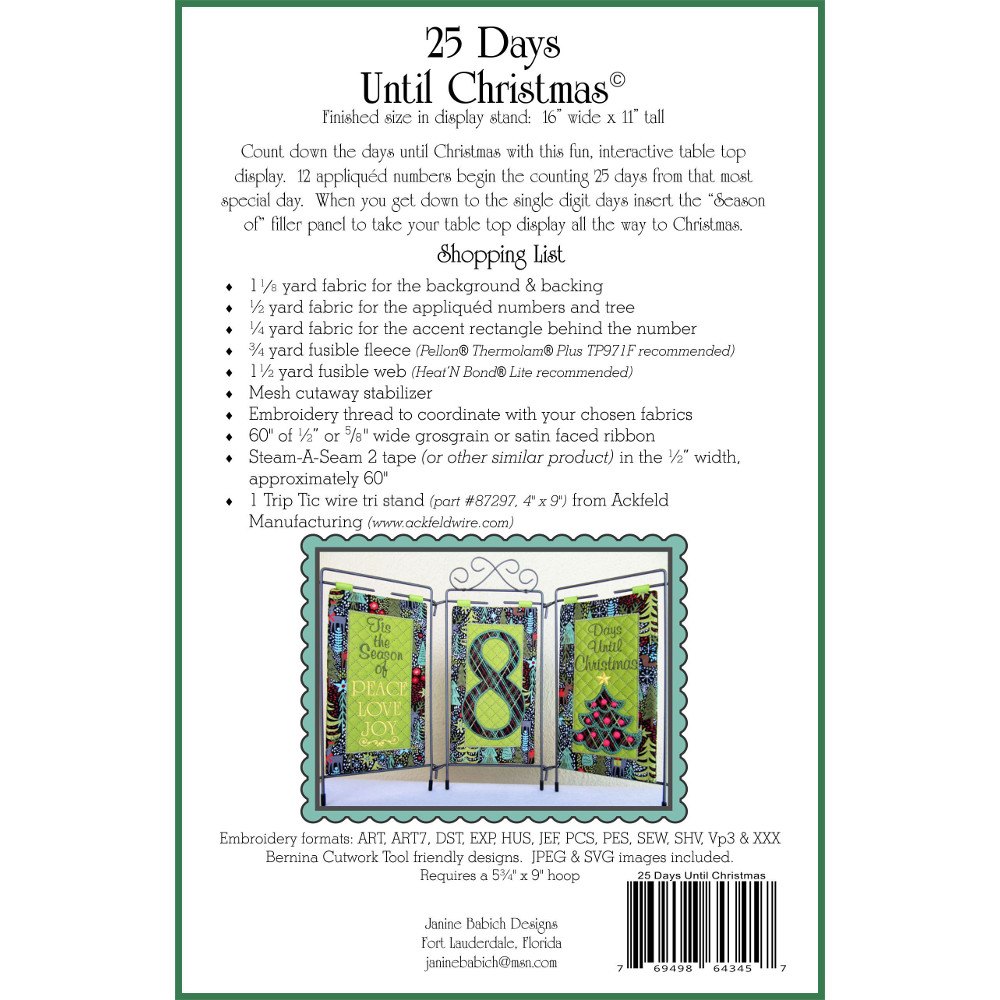 25 Days Until Christmas, Christmas Countdown Embroidery CD image # 43554