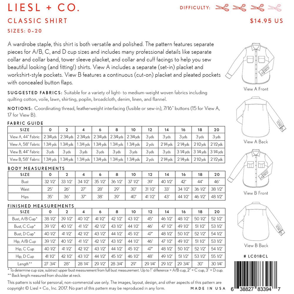 Classic Shirt Pattern, Liesl & Co. image # 109549