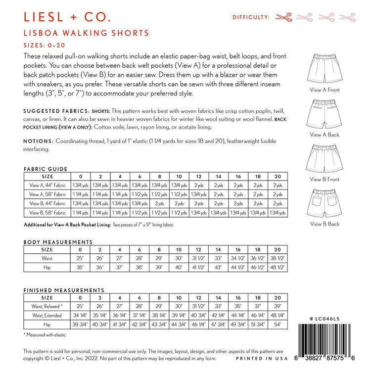 Lisboa Walking Shorts Pattern, Liesl & Co. image # 100264