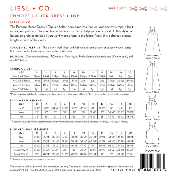 Enmore Halter Dress and Top Pattern, Liesl Co., Restlessneedle, Includes Shelf  Bra W/pattern Pieces for A/B, C and D Cup Sizes, Sizes 0-20 -  Canada