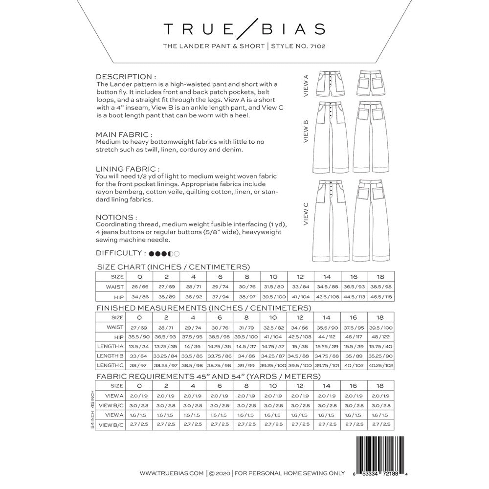 Lander Pant & Short Pattern - True Bias image # 83847