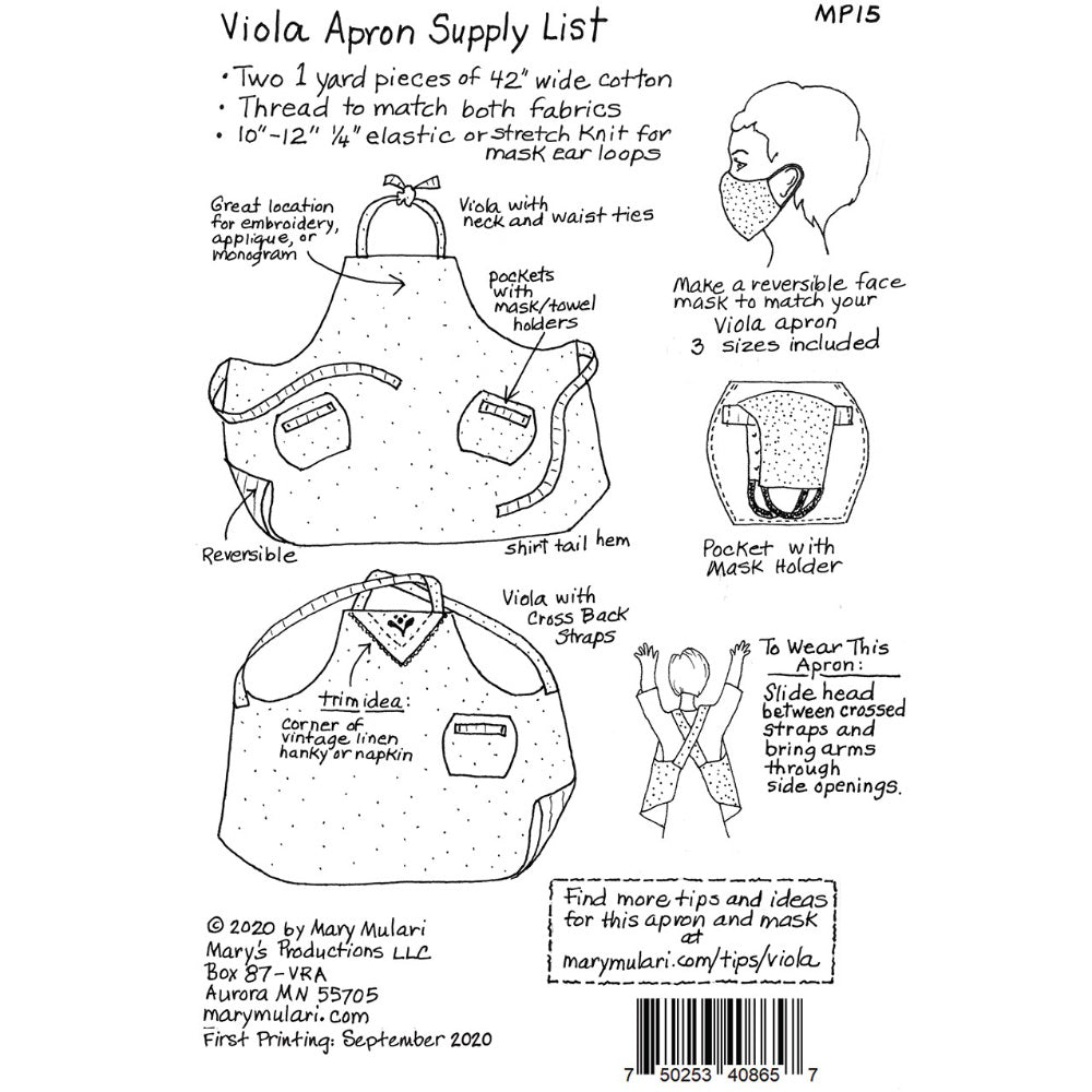 Viola Apron Pattern, Mary Mulari Designs image # 84380