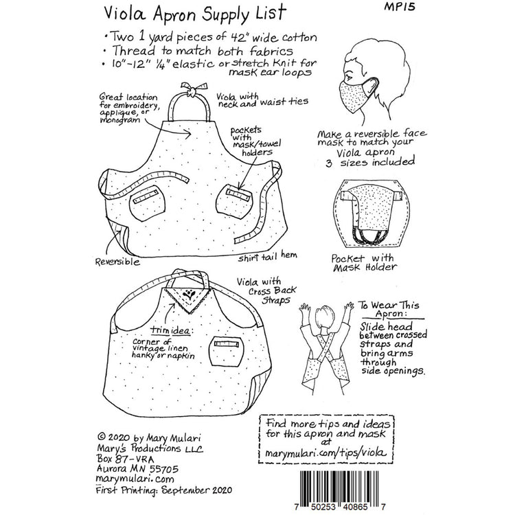 Viola Apron Pattern, Mary Mulari Designs image # 84380