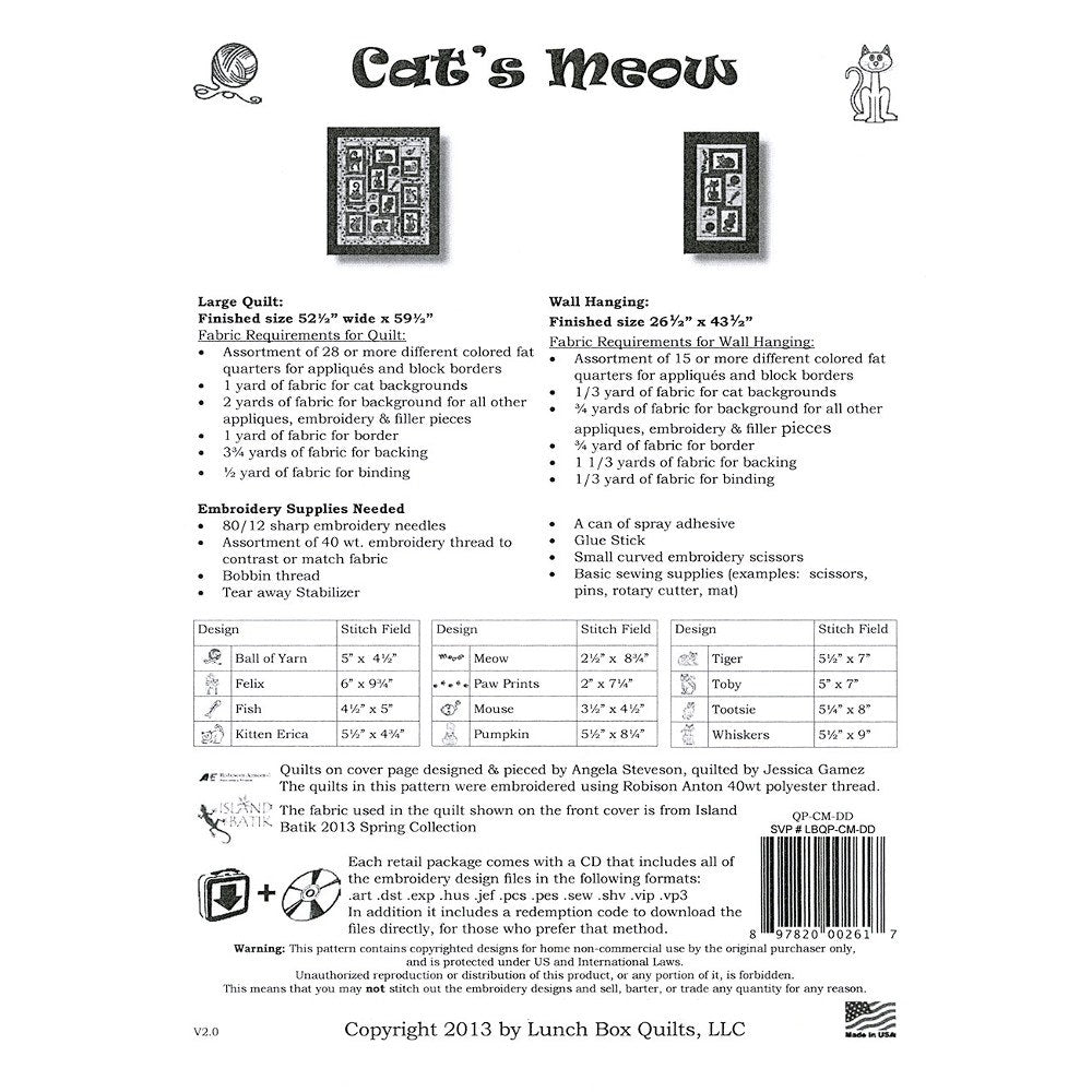 Cat's Meow Embroidery CD - 12 Designs image # 47430