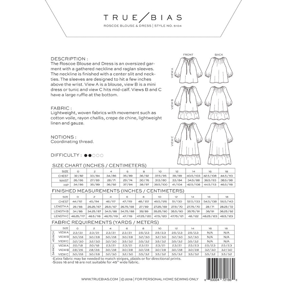 Roscoe Blouse & Dress Pattern - True Bias image # 83901