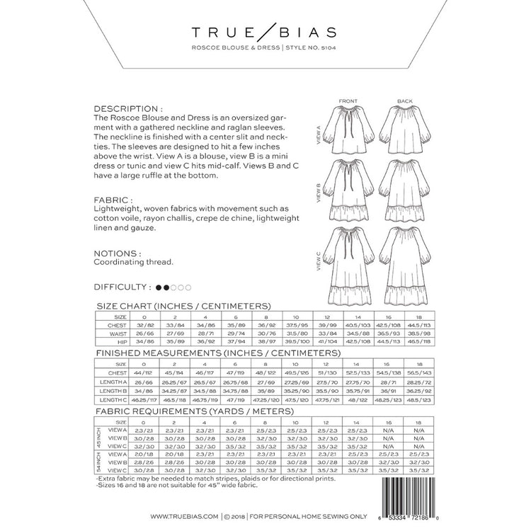 Roscoe Blouse & Dress Pattern - True Bias image # 83901