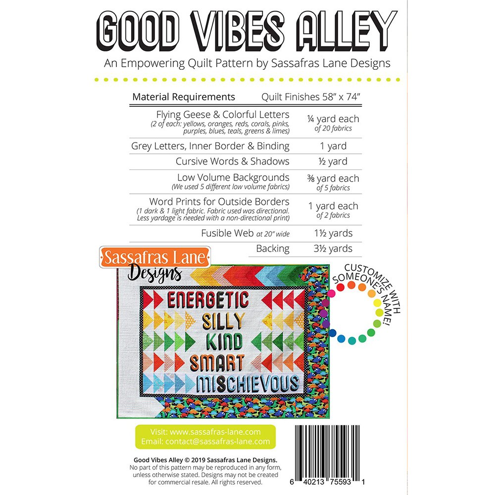 Sassafras Lane Designs, Good Vibes Alley Quilt Pattern image # 71617