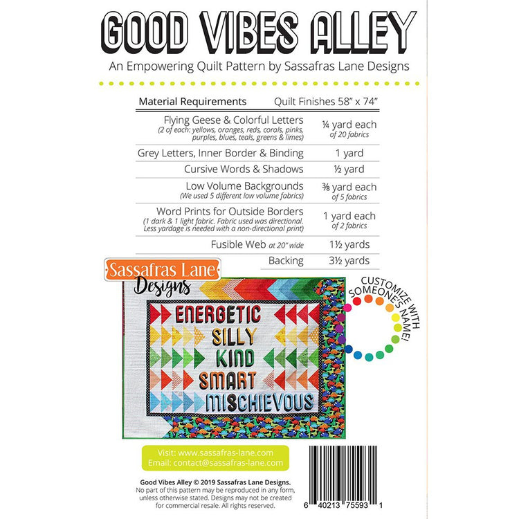 Sassafras Lane Designs, Good Vibes Alley Quilt Pattern image # 71617