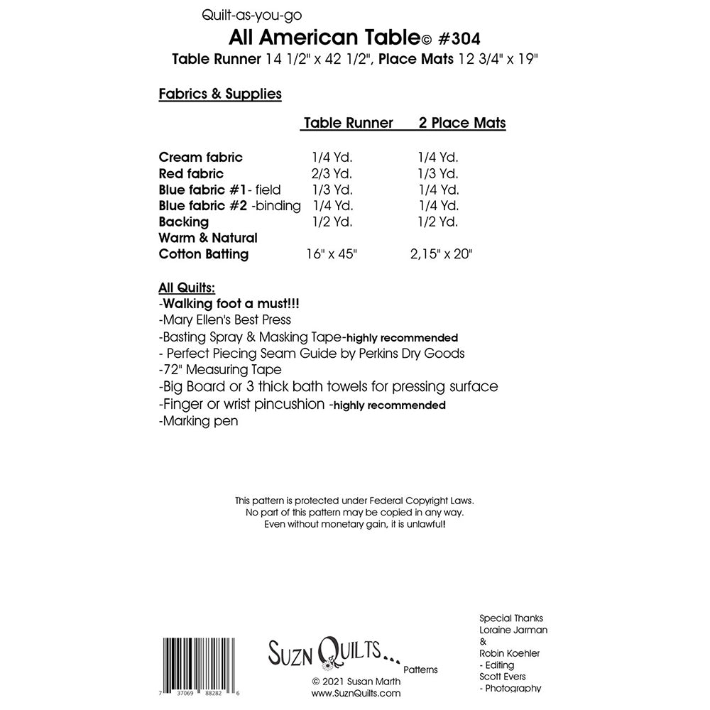 All American Table Runner and Placemat Pattern image # 74564