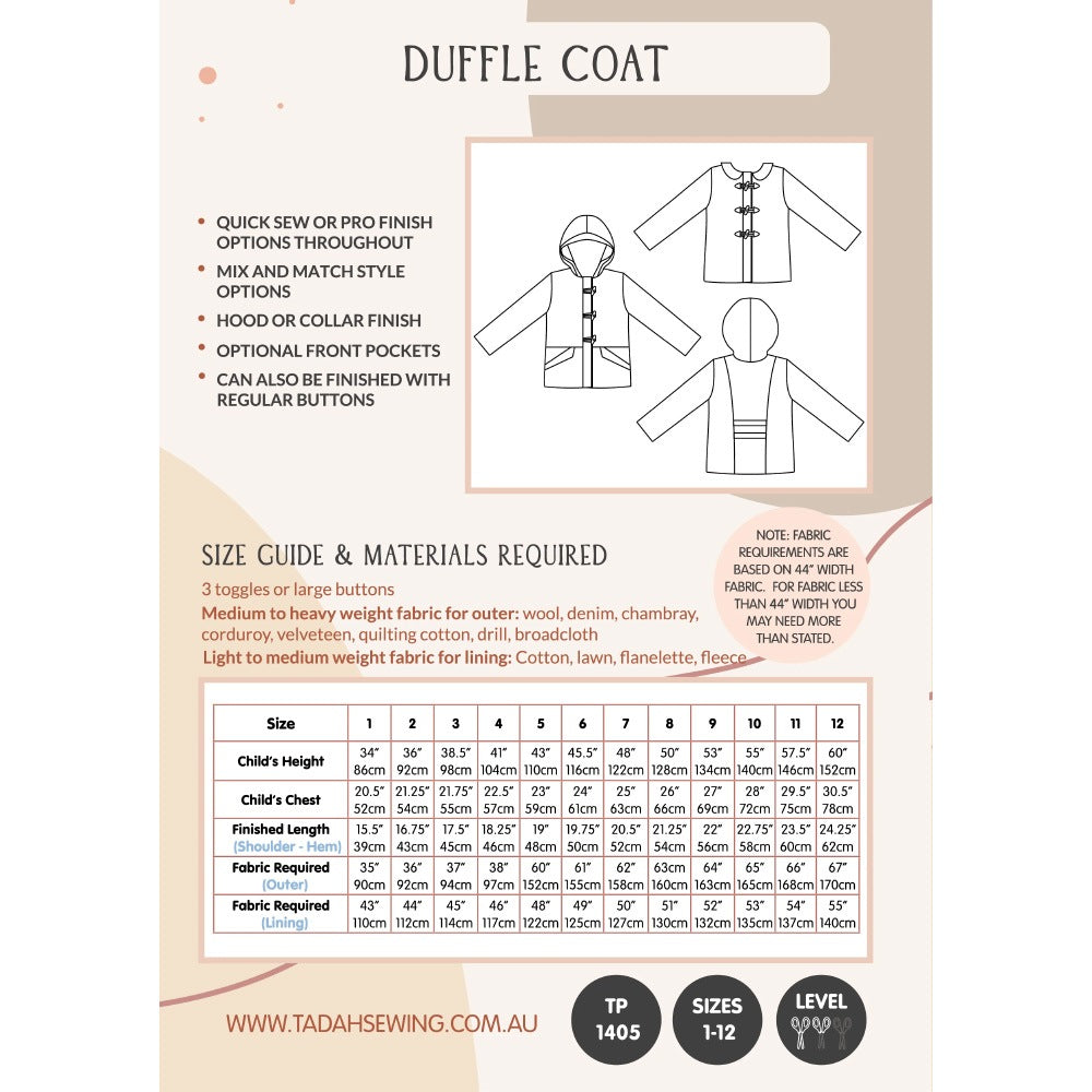 Duffle Coat Pattern, Tadah Patterns image # 100367