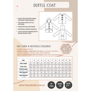 Duffle Coat Pattern, Tadah Patterns image # 100367