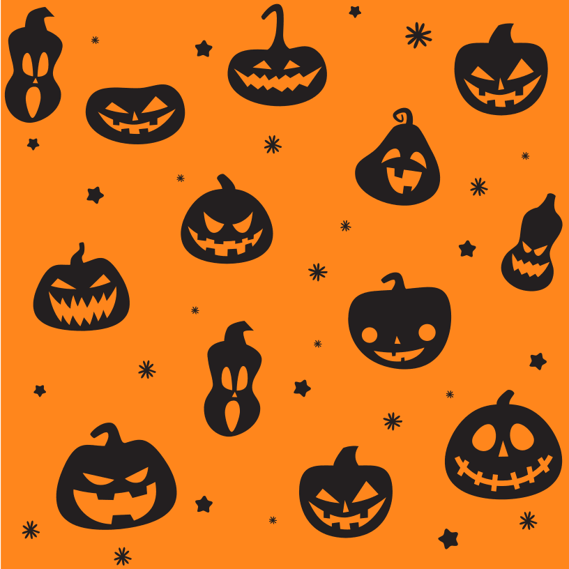 Black Pumpkins & Stars Fabric - Orange