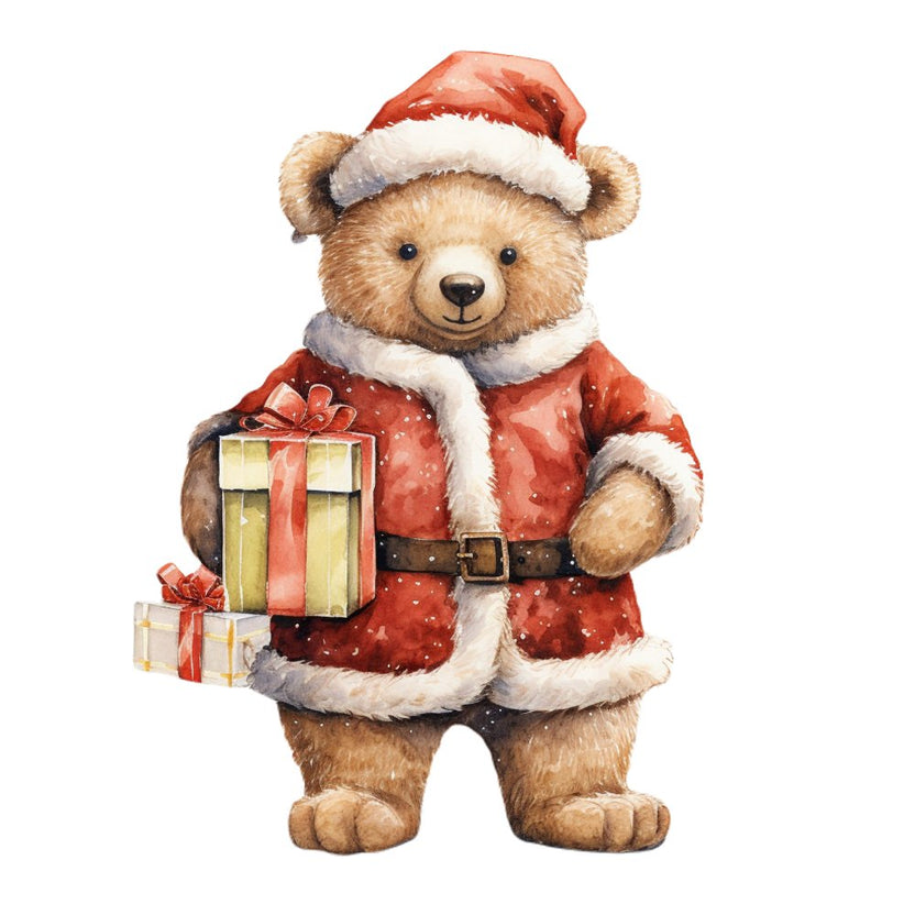 Christmas Animals Teddy Bear 1 Fabric Panel