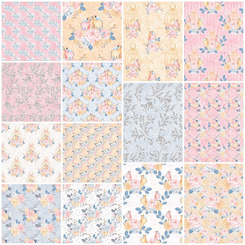 Cute Birds And Flowers Fat Quarter Bundle - 14 Pieces