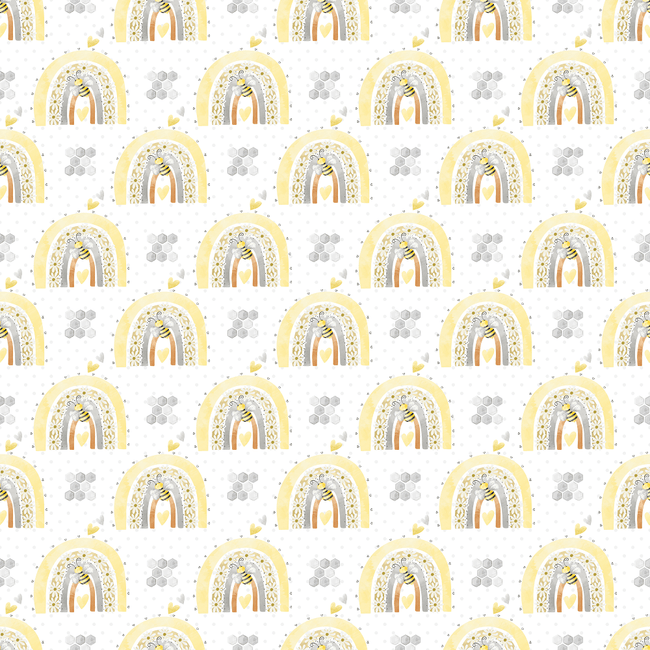 Daisy Rainbows on Polka Dot Fabric - White