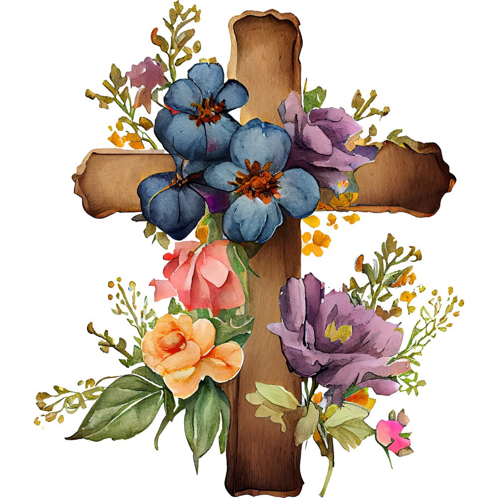 Elegant Crosses and Flowers 3 Fabric Panel