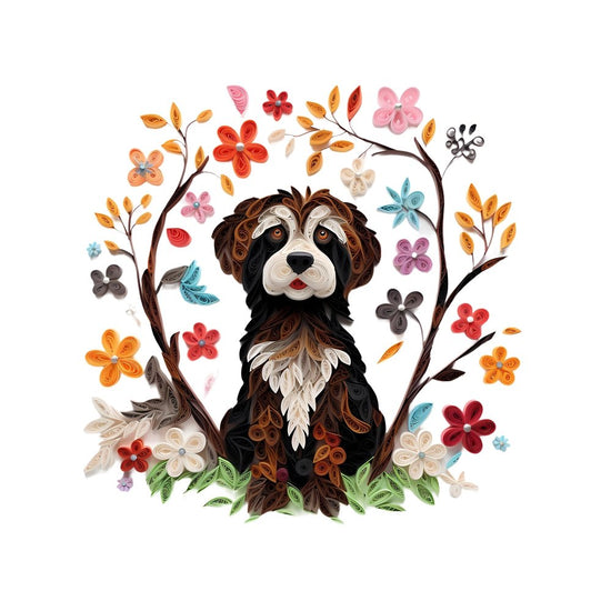 Floral Dogs 10 Fabric Panel