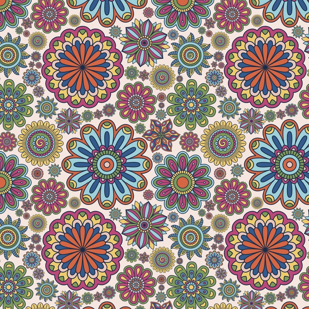 Geometric Doodle Flowers Fabric