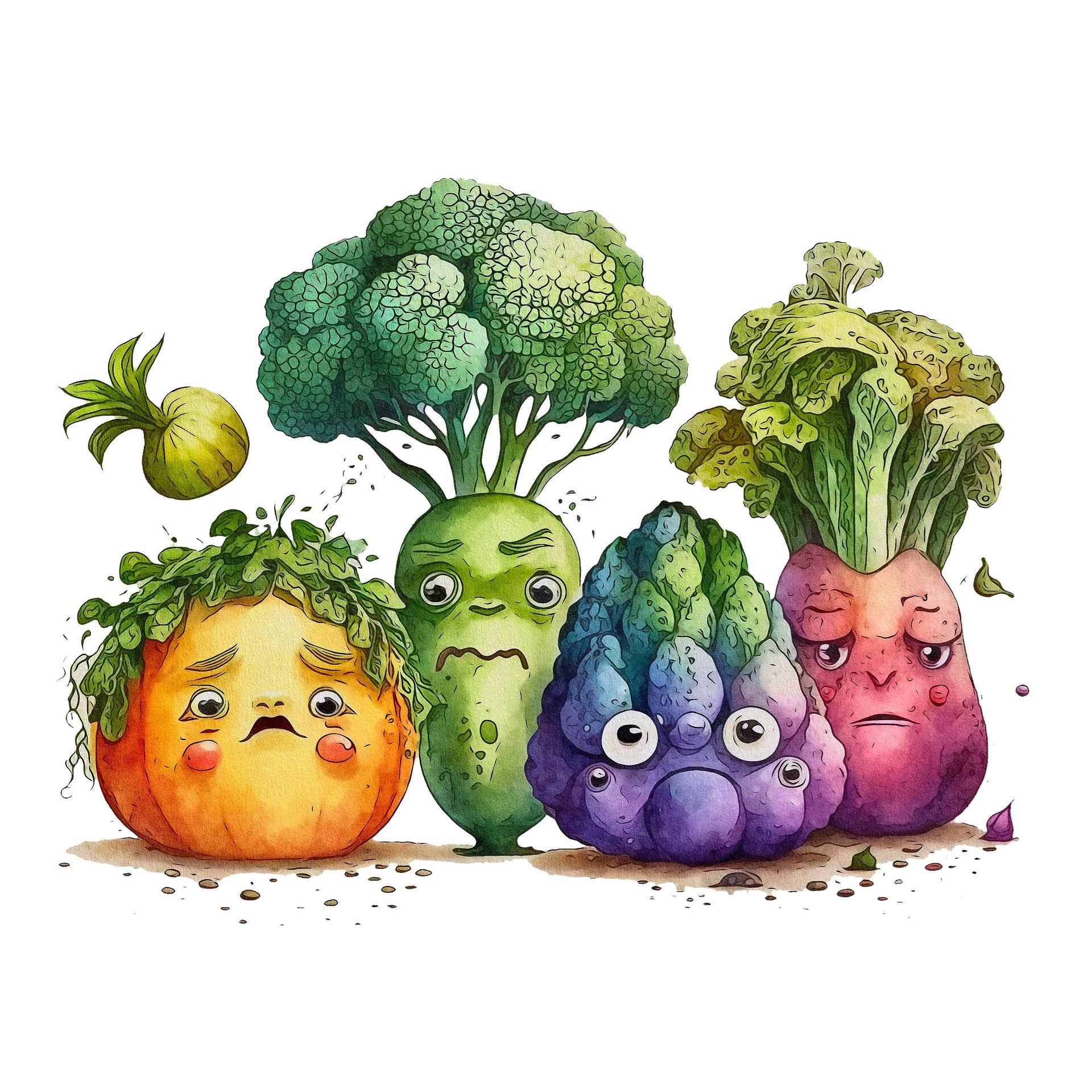 Grumpy Vegetables Scene 2 Fabric Panel