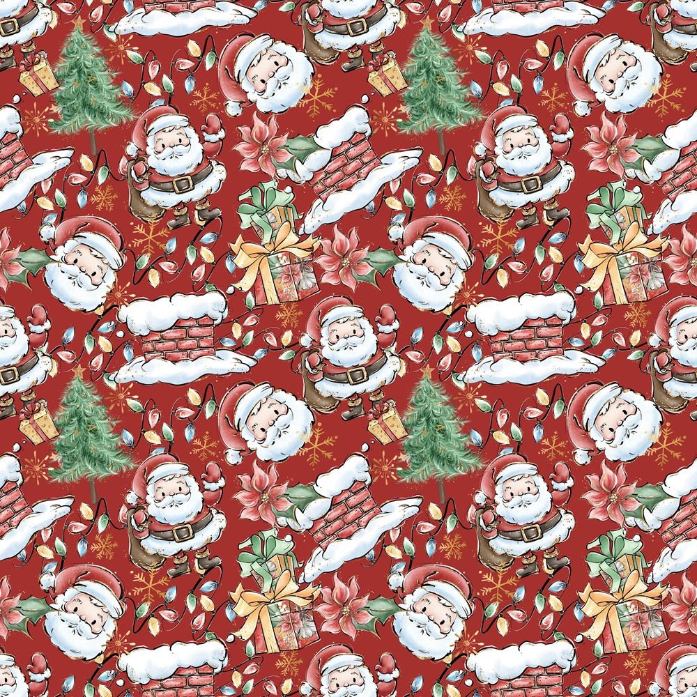 Hand Drawn Christmas Elements Fabric - Red