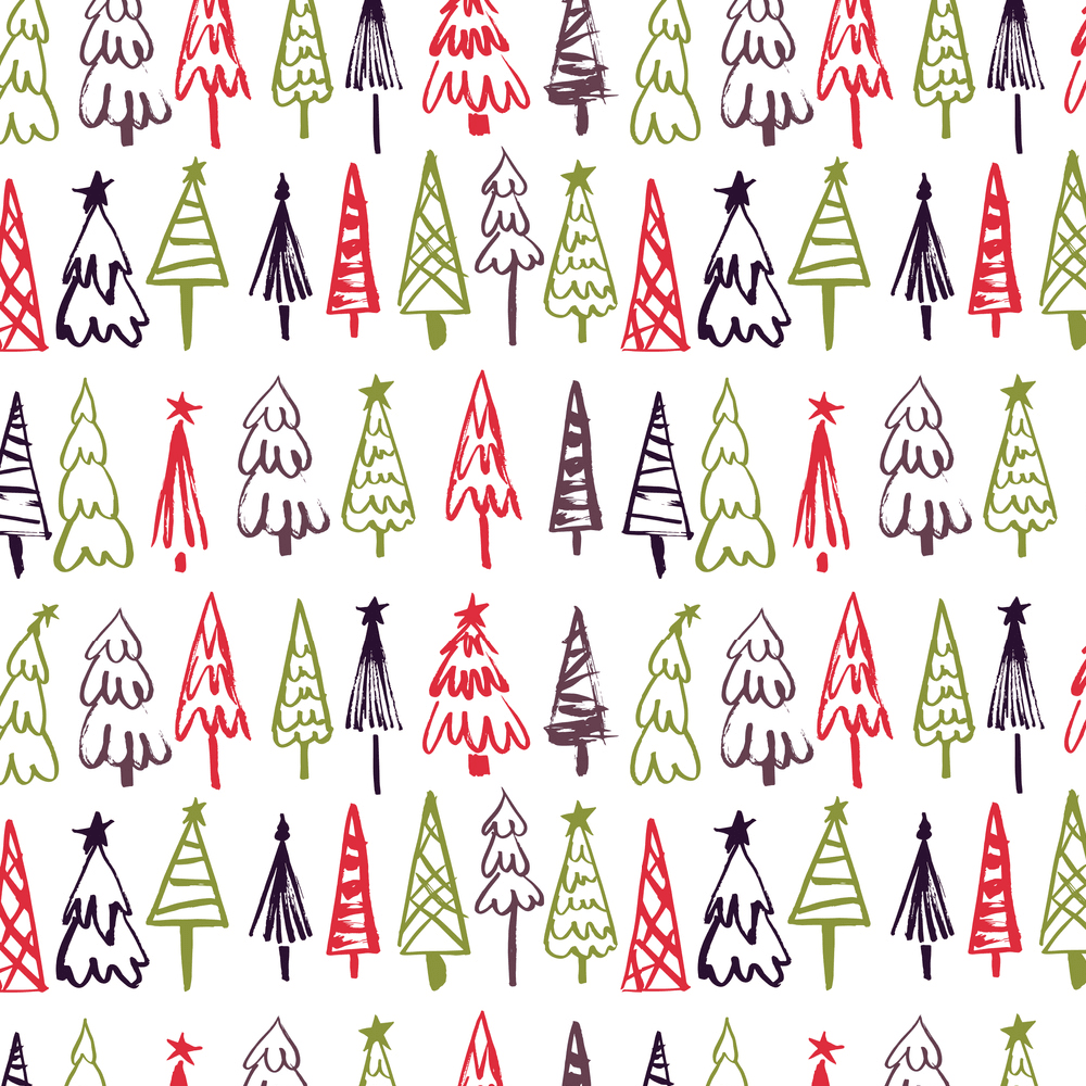 Hand Drawn Christmas Trees Fabric - Multi