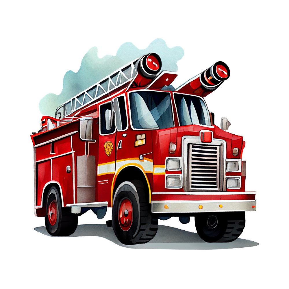 Hand painted Watercolor Fire Truck 1 Fabric Panel