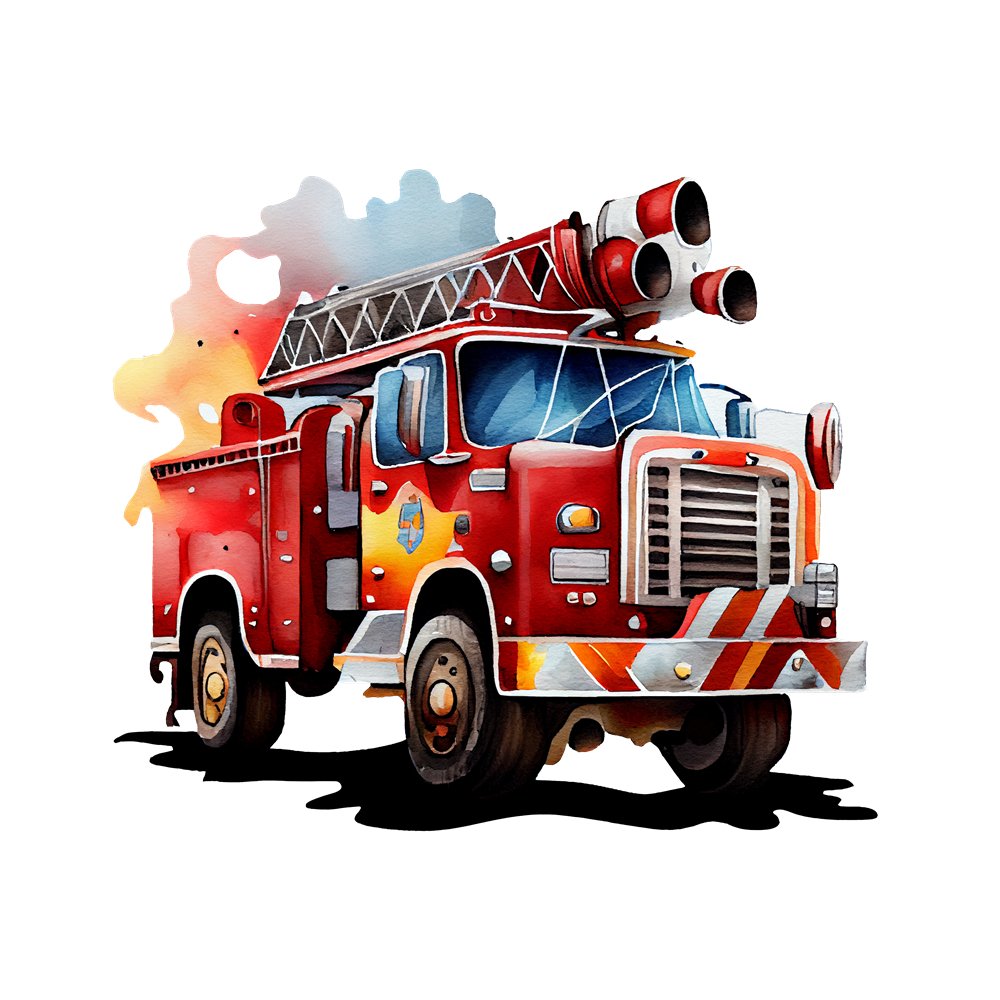 Hand painted Watercolor Fire Truck 2 Fabric Panel