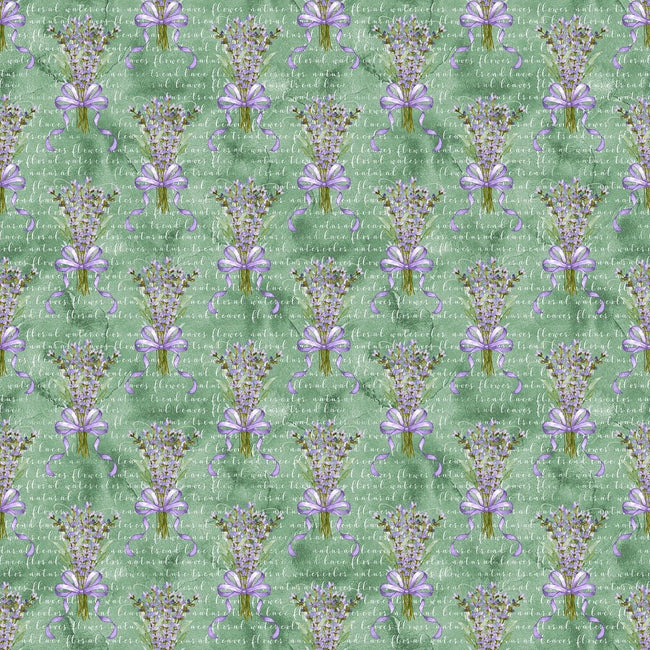 Lavender Bouquet With Grunge Font Fabric - Green