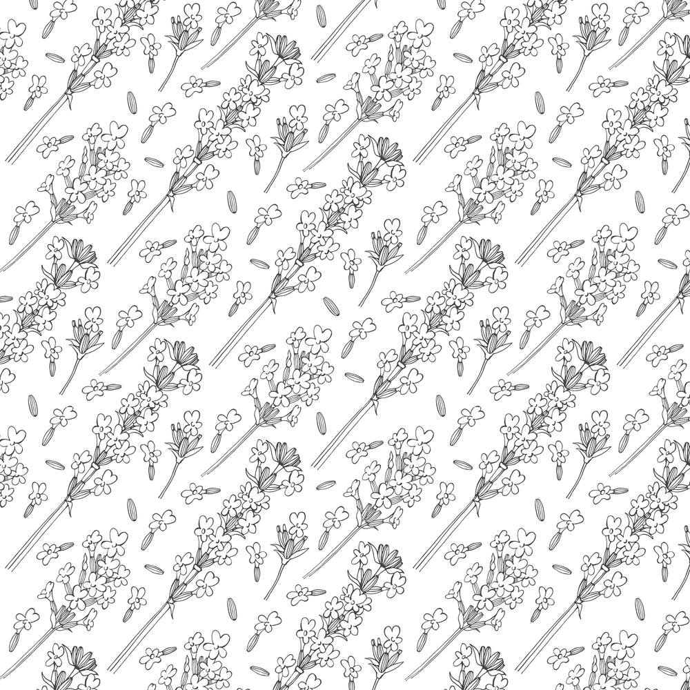 Lavender Stalks Fabric - Black/White