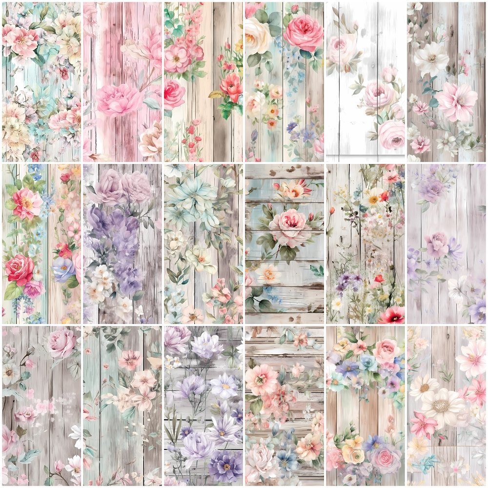 Vintage Florals on Wood Planks Fat Eighth Bundle - 18 Pieces