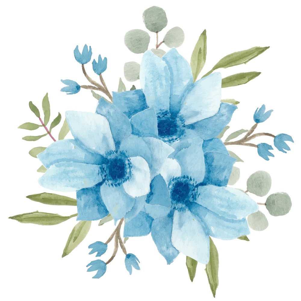 Watercolor Blue Floral Bouquet Fabric Panel